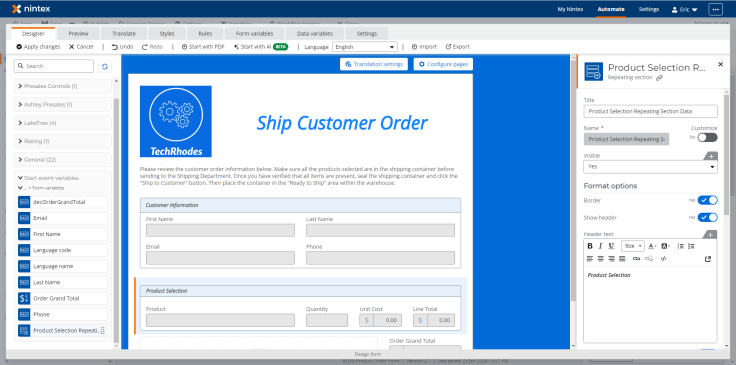 Display Start Form Repeating Section Data on a Workflow Task Form in ...